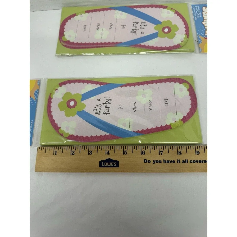party invitations Set Of 2 Flip Flop Design Summer Fun Pk Of 10 each w/envelopes